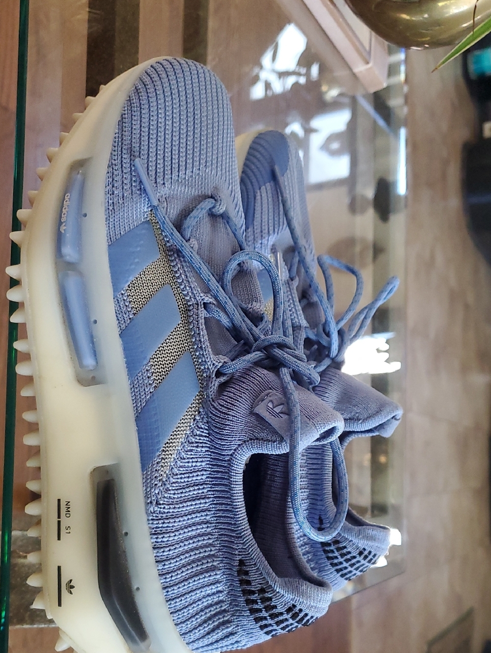 adidas NMD S1  Womens Light Blue Knit Sneakers with White Sole